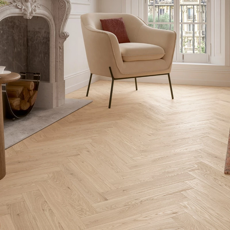 Készparketta - Penthouse Trendtime 3 Oak Bardolino natural white - Fehér matt lakk halszálka