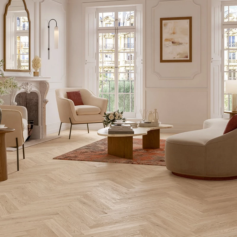Készparketta - Penthouse Trendtime 3 Oak Bardolino natural white - Fehér matt lakk halszálka