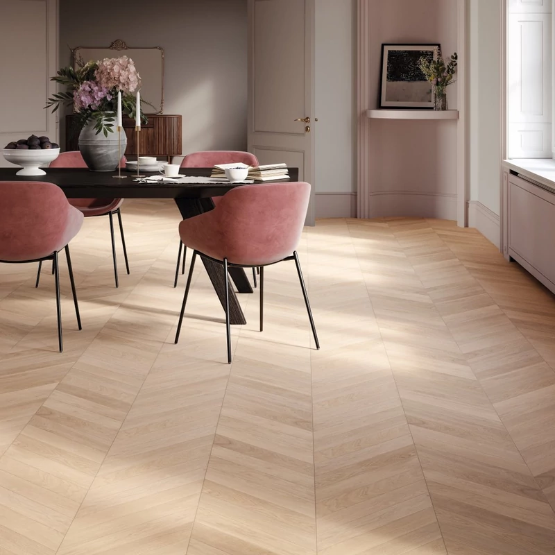 Készparketta - Penthouse Trendtime 10 Oak Chevron 45° - Fehér matt lakk